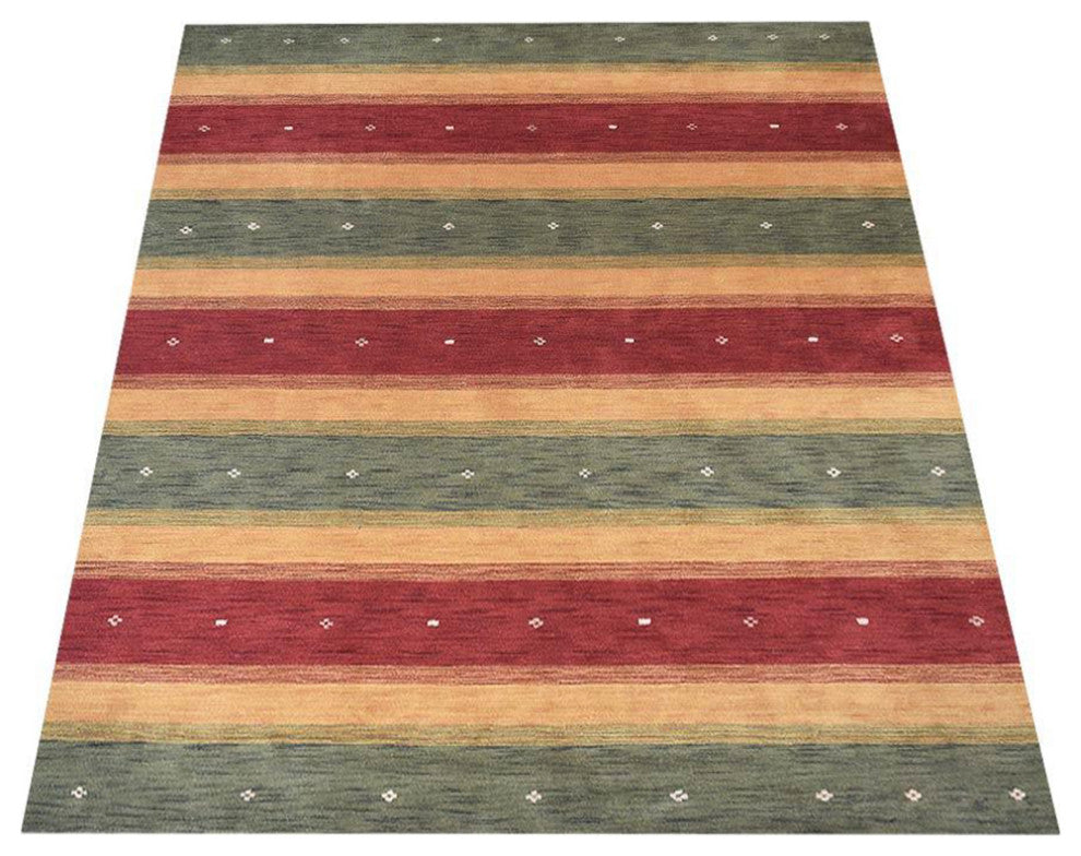 HAND KNOTTED LOOM WOOL ECO - FRIENDLY AREA RUGS  - Green Gold,Contemporary