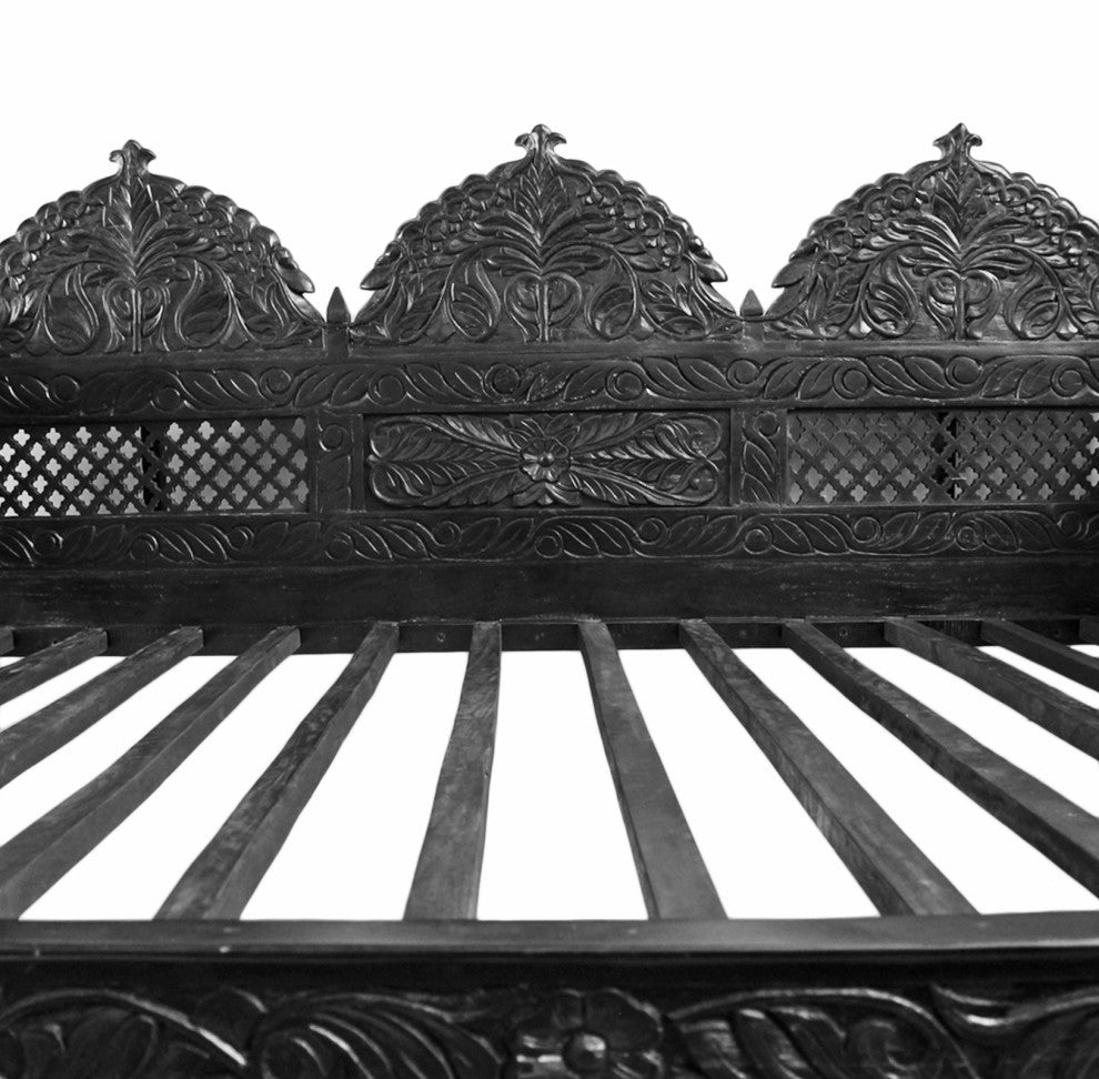 Raja Ebony Carved Wood Canopy Bed