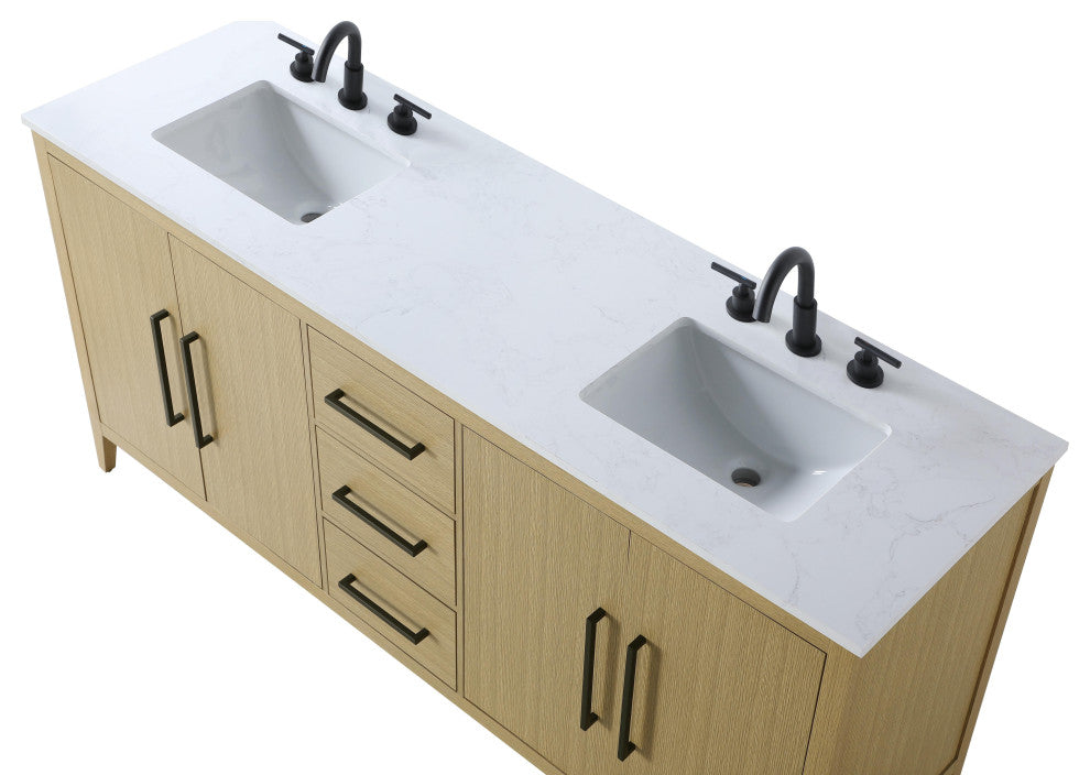 Home Living 72" Double Bathroom Vanity, Honey Brown
