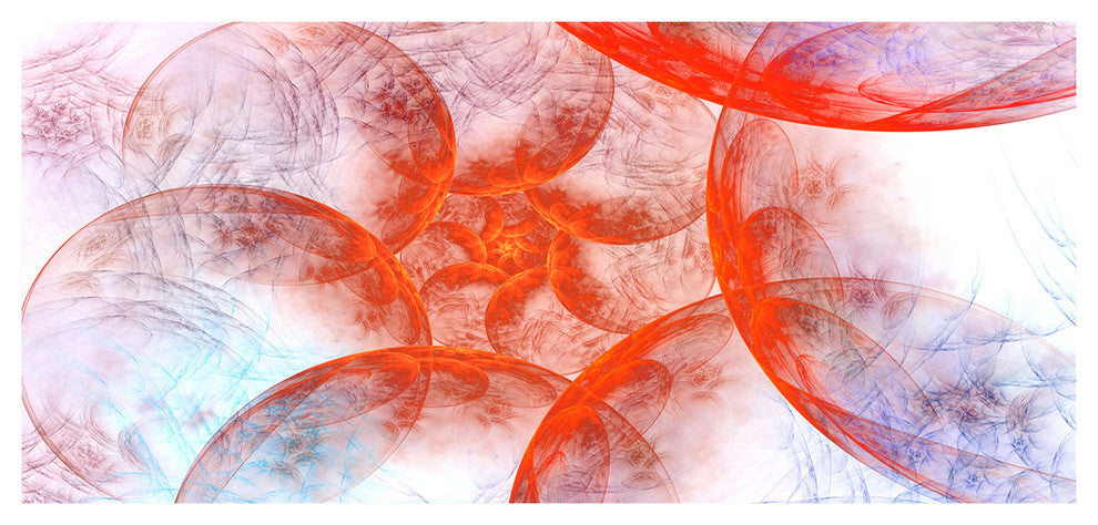 Large Red Fractal Circles, Large Floral Canvas Art Print, 60"x28"