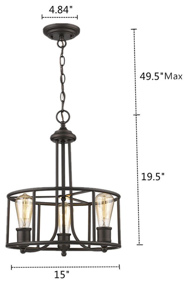 Elissa 3-Light Rubbed Bronze Ceiling Pendant 15"