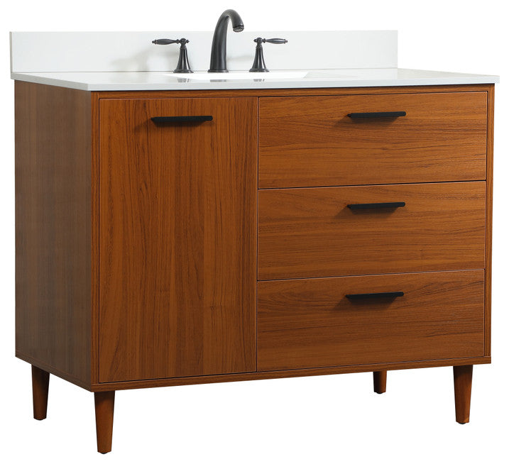 Home Living Modern Natural Oak-Light Bathroom Vanity, Teak, 42"