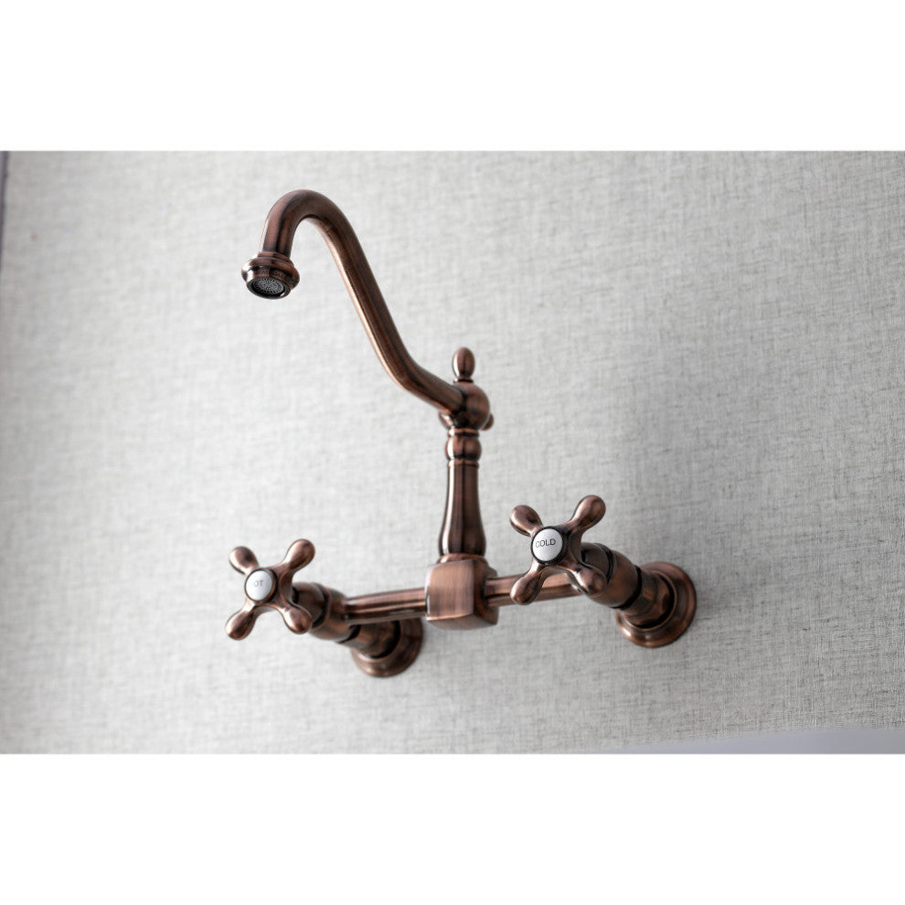 KS124AXAC Heritage Wall Mount Bridge Kitchen Faucet, Antique Copper
