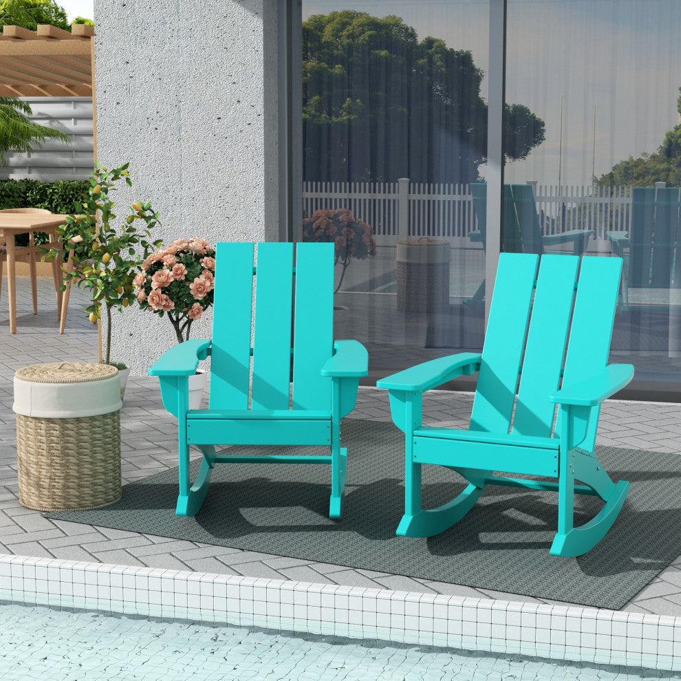 WestinTrends Set of 2 Modern Adirondack Outdoor Rocking Chairs, Turquoise