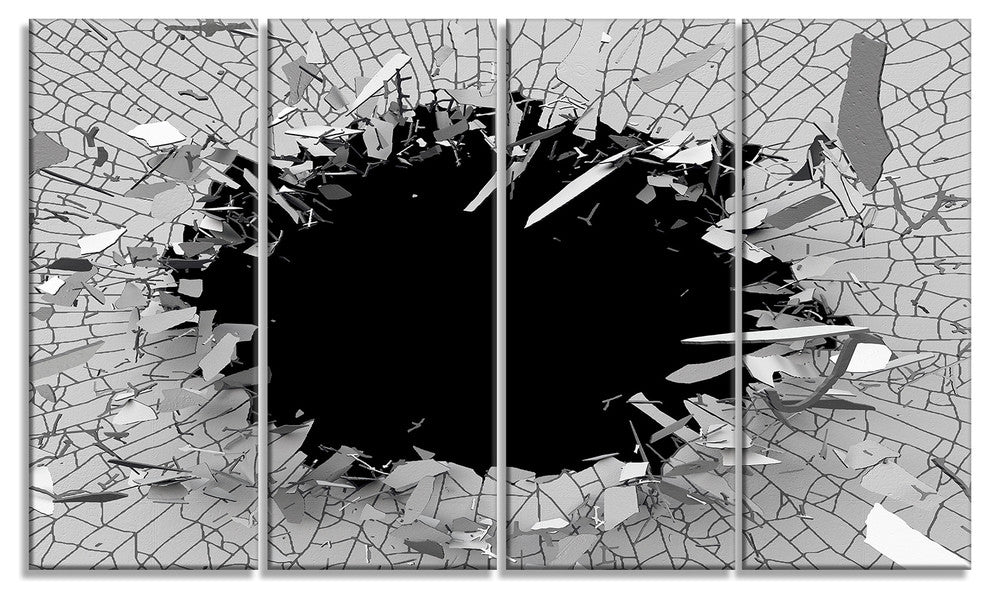 Abstract Broken Wall 3D Design, Abstract Canvas Wall Art, 48"x28", 4 Panels