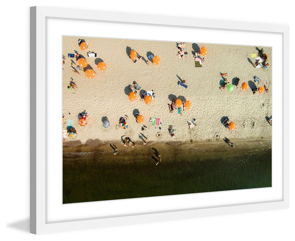 "Orange Umbrellas" Framed Print by Karolis Janulis