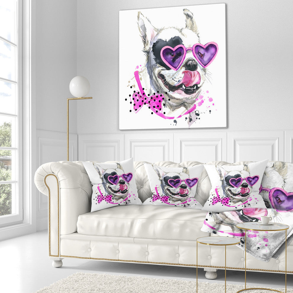 Funny Dog With Heart Glasses Animal Throw Pillow, 18"x18"