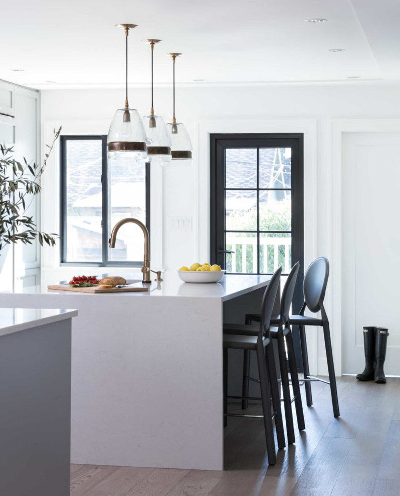 Designer Counter Height Stool With Solid High Back Side Chair Footrest, Black, Set of 4