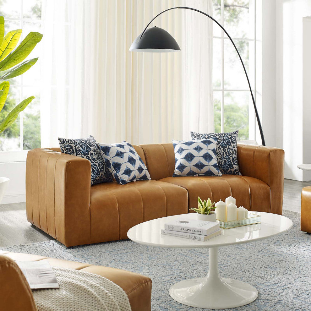 Loveseat Sofa, Faux Vegan Leather, Tan, Modern, Living Lounge Hotel Hospitality