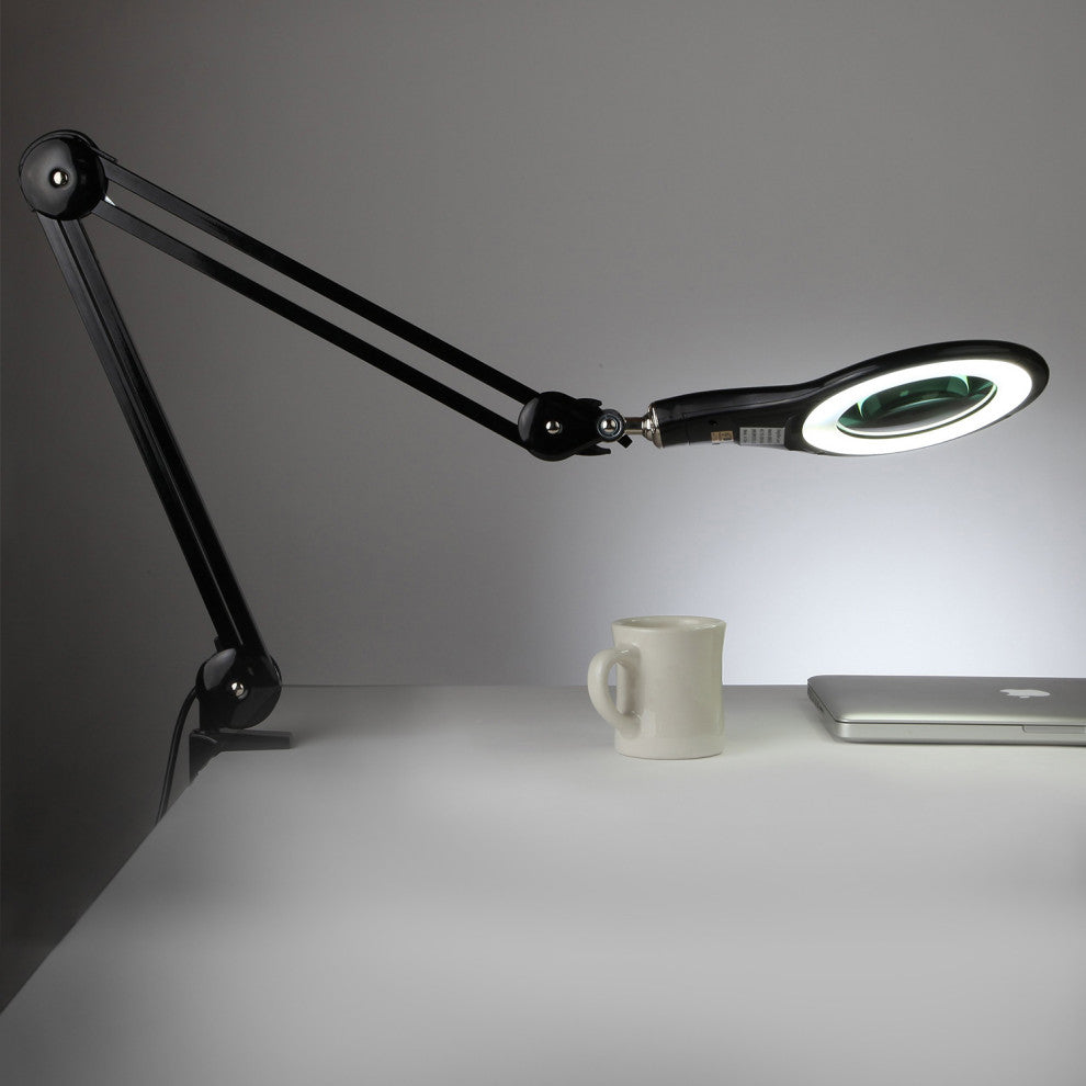 Brightech Lightview Desk Lamp with Clamp, 5 Diopter Glass Lens, Black