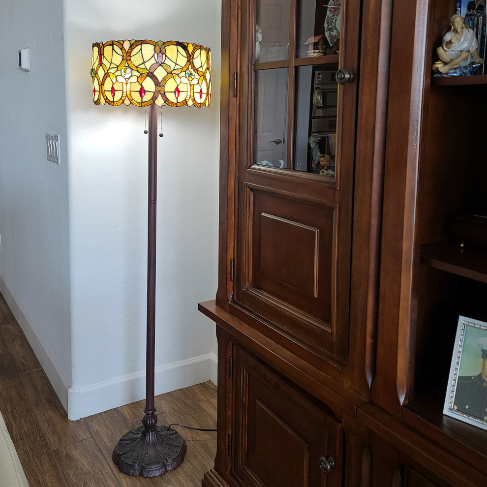 Tiffany Style 2 Light Drum Floor Lamp 63" Tall