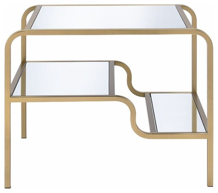 ACME Astrid End Table, Gold and Mirror