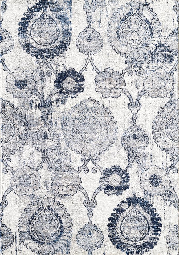 Abani Arto ART100A Bohemian Medallion Distressed Ivory and Blue Area Rug