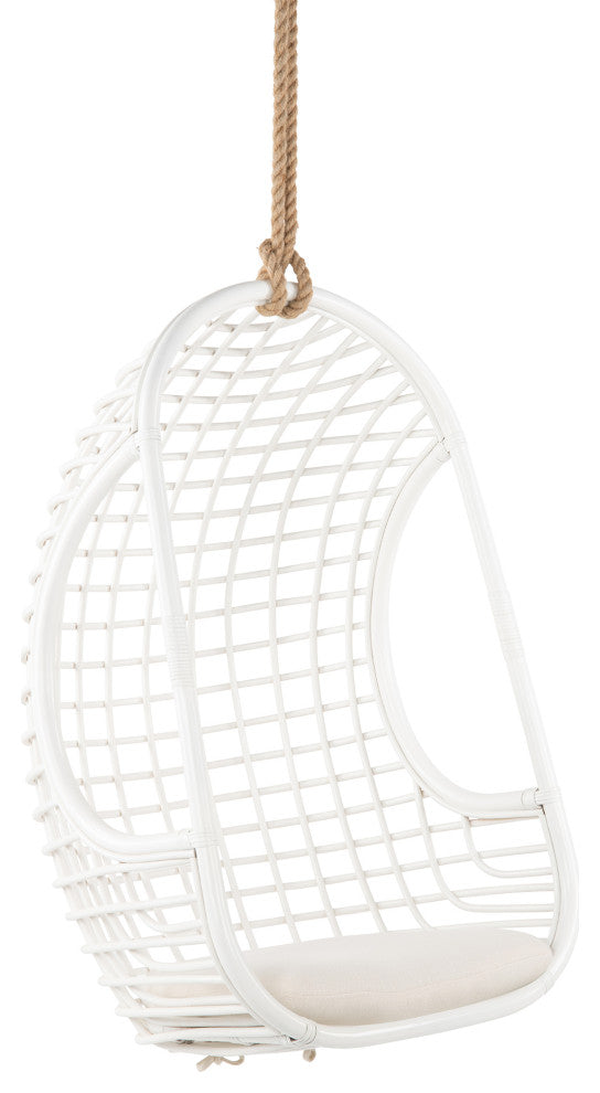 Grid Rattan Hanging Chair With Seat Cushion, White