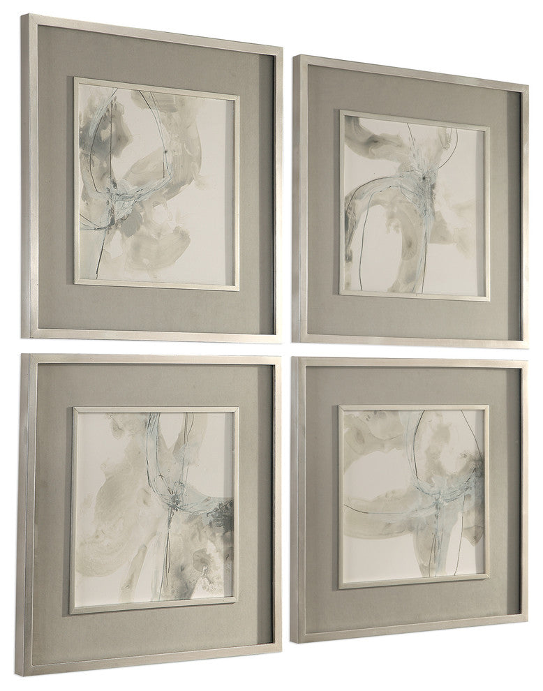 Abstract Beige Gray Swirl Wall Art Print, Set of 4, Neutral Cream White Square