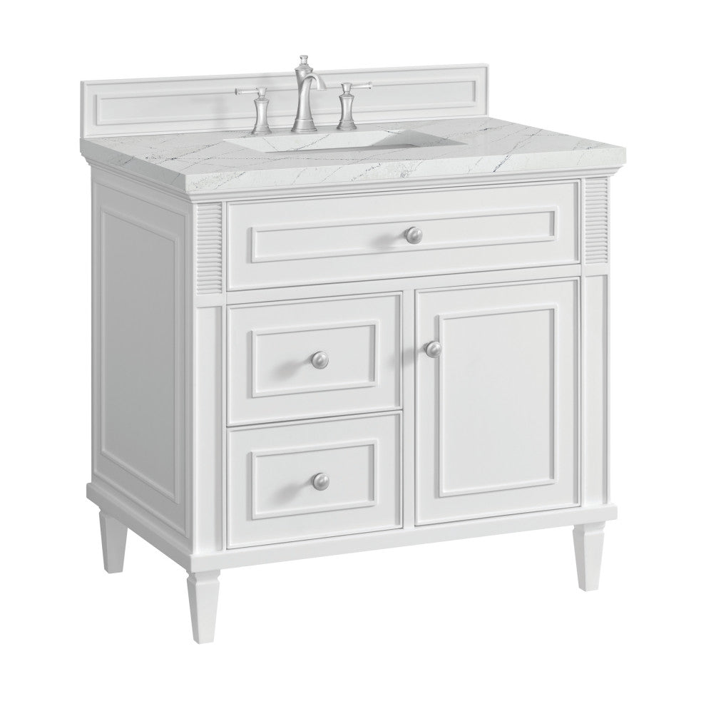 Lorelai 36" Single Vanity, Bright White, 3 CM Ethereal Noctis Top
