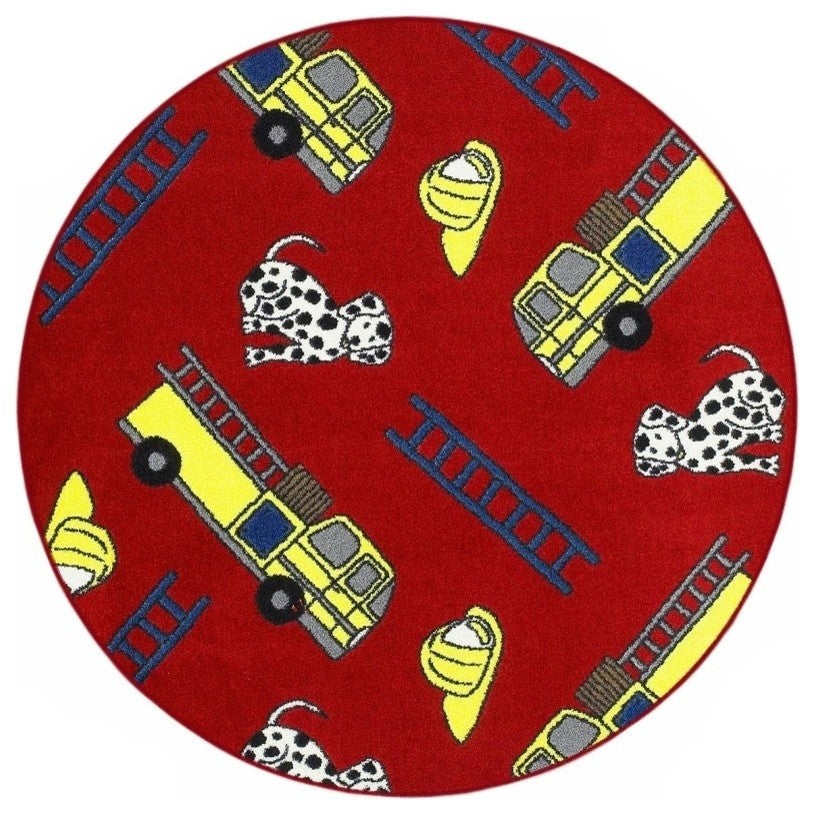 Area Rug Hook and Ladder, Nylon Stainmaster Carpet, Red, Round 4'