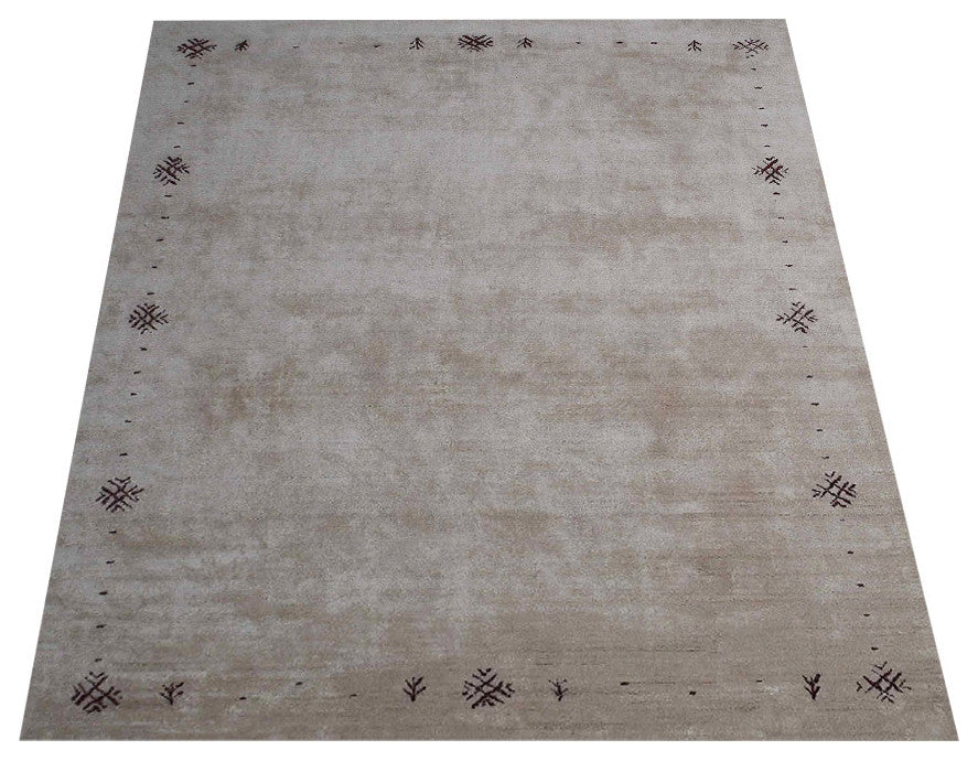 HAND KNOTTED LOOM SILK ECO-FRIENDLY AREA RUG-9'x12',Rectangle,Beige,Contemporary