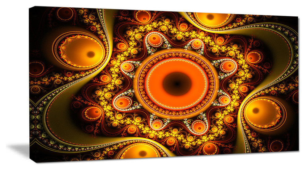 Golden Fractal Pattern with Circles, Oversized Abstract Canvas Art Print, 60x28