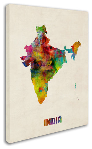 "India Watercolor Map" Canvas Art by Michael Tompsett
