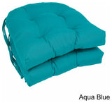 16" Solid Twill U-shaped Tufted Chair Cushions, Set of 2, Aqua Blue