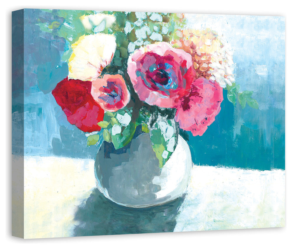 Blue and Pink Flowers in Vase 24x30 Canvas Wall Art