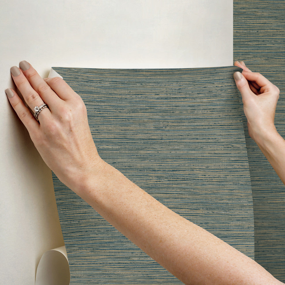 Teal Dimensional Grasscloth Peel and Stick Wallpaper