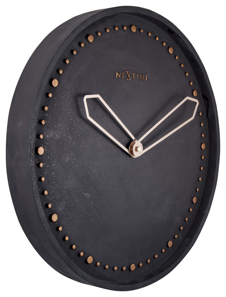 Cross Round Wall Clock, Concrete Look, Battery Operated, Black