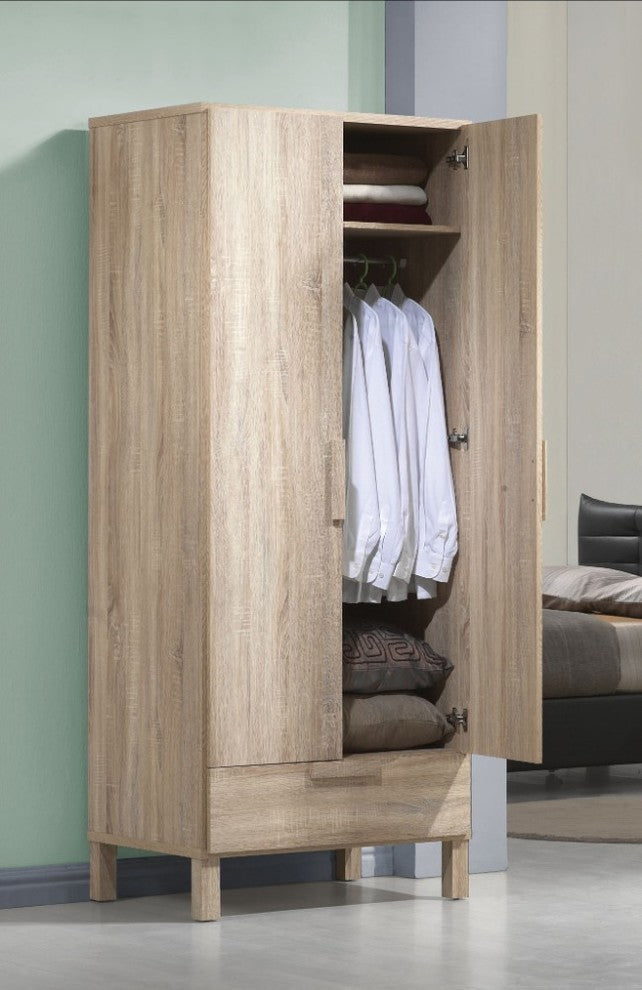 Wooden Wardrobe with 1 Drawer, Light Oak Brown