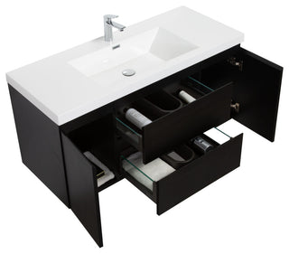 Aurora Wall Mount Vanity, White Acrylic Top, Matte Midnight Black, 48"
