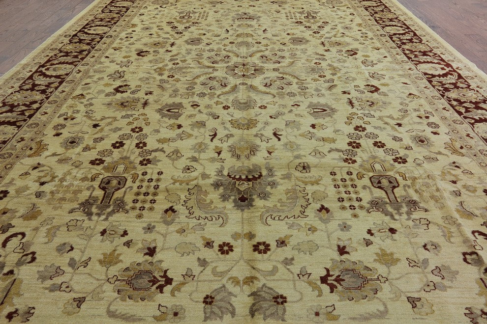 Oushak Collection Peshawar Quality Chob Ivory 12'x18' Hand Kotted Wool Rug H9377