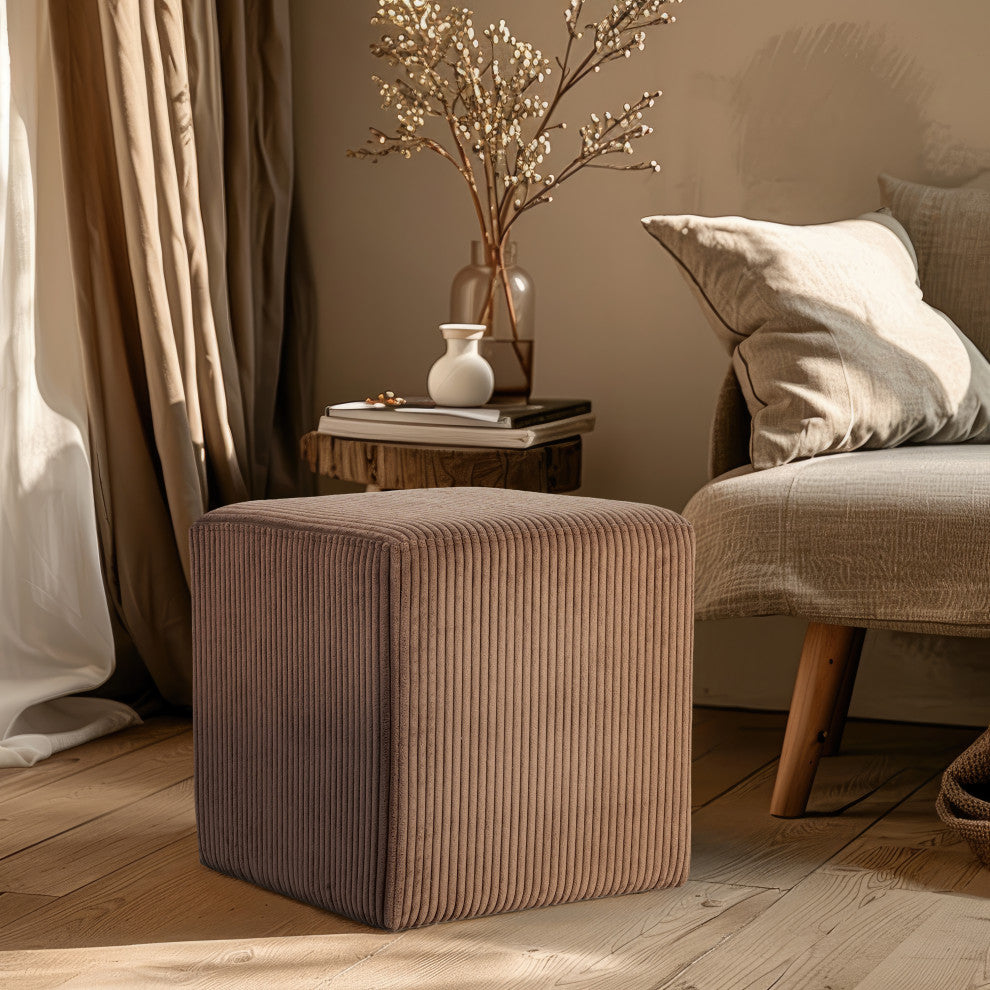 Roy Microsuede Fabric Upholsetered Ottoman/Stool, Brown, Square
