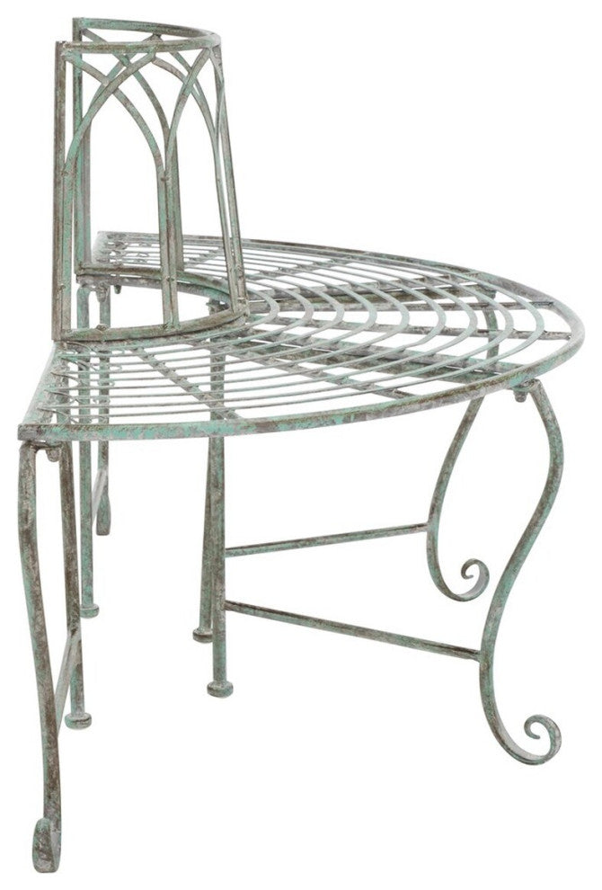 Safavieh Abia Wrought Iron 50" W Outdoor Tree Bench Antique Green