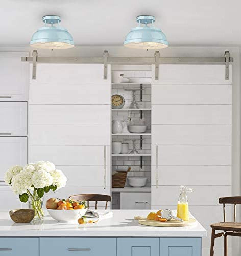 2 Light Modern Semi Flush Mount, Light Blue