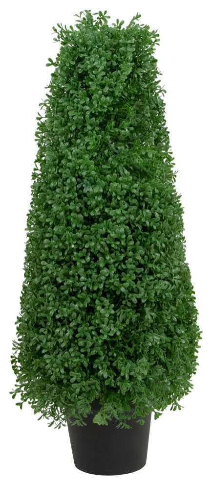 30" Artificial Boxwood Cone Topiary Tree With Round Pot Unlit