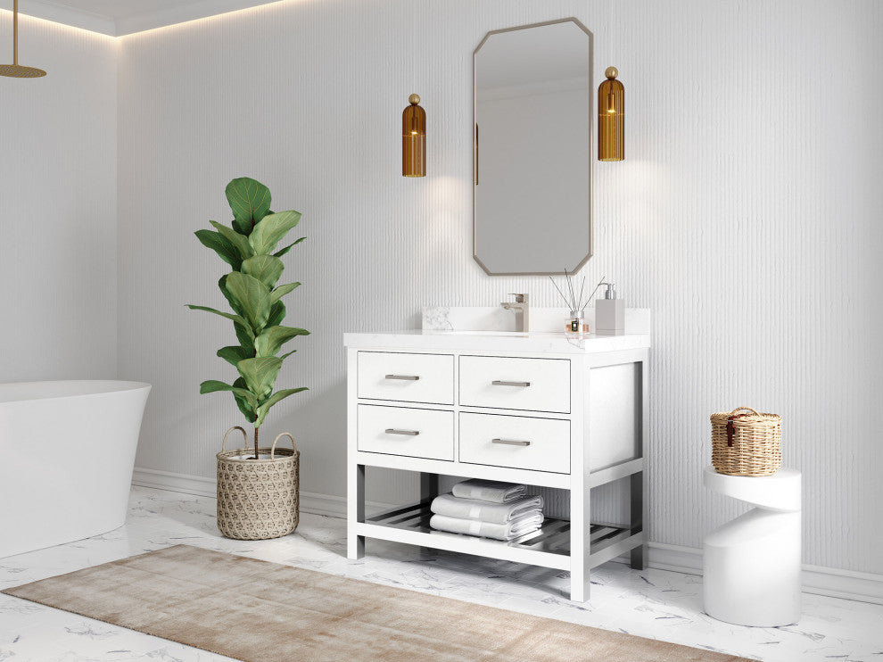 Parker 42 Single Sink Bathroom Vanity White 2" Calacatta Laza