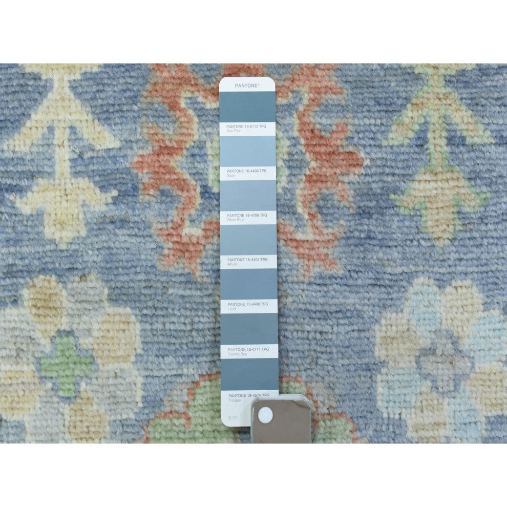 Light Blue Soft Wool Hand Knotted Afghan Angora Oushak XL Runner Rug 2'7"x15'10"