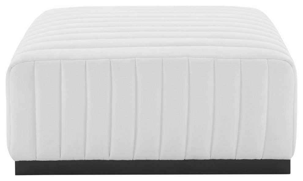 Conjure Channel Tufted Upholstered Fabric Ottoman, Black White