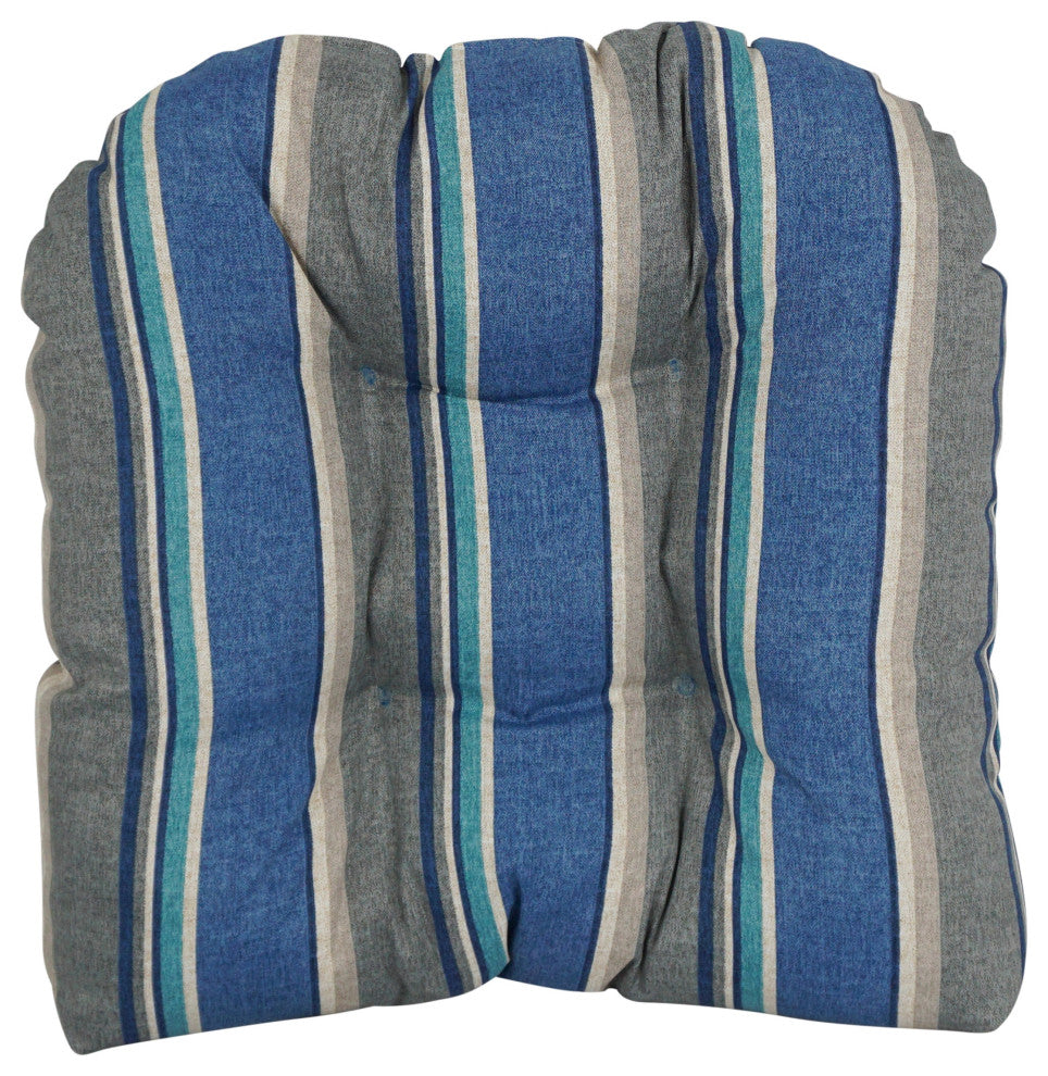 19" U-Shaped Patterned Tufted Dining Chair Cushions, Set of 2, Sovaro Denim