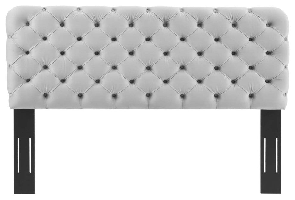 Tufted Headboard, Twin Size, Velvet, Light Gray, Modern Contemporary