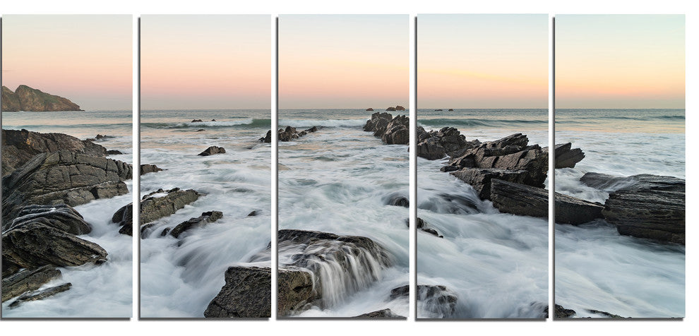 "Bay of Biscay Spain Seashore" Extra Large Wall Art Landscape, 5 Panels, 60"x28"
