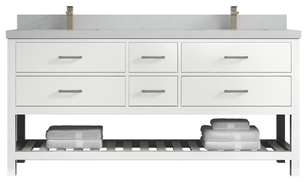 Parker 72 Double Sink Bath Vanity in White 2" Carrara Quartz