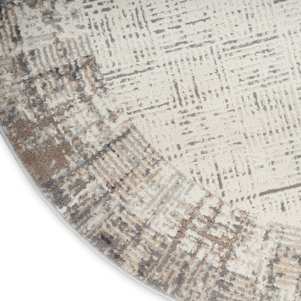 Nourison Elation 7'10" Round Ivory Grey Modern Indoor Area Rug