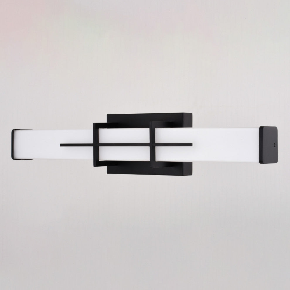 Fuller Park 1-Light LED Matte Black Bathroom Vanity Fixture White Glass