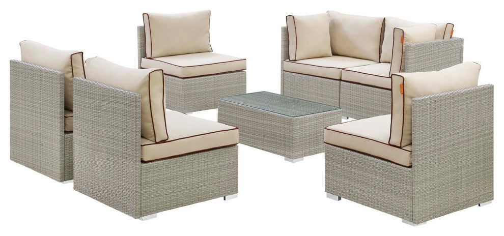 Repose 7-Piece Outdoor Patio Sectional Set Light Gray Beige
