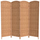 6'' Tall Diamond Weave Fiber Room Divider, Natural, 4 Panel