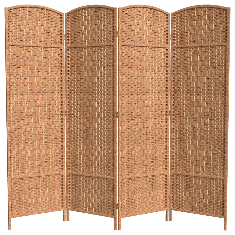 6'' Tall Diamond Weave Fiber Room Divider, Natural, 4 Panel