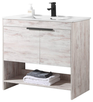 Phoenix Bath Vanity With Ceramic Sink - Full Assembly Required, Rustic White, 36 Inch