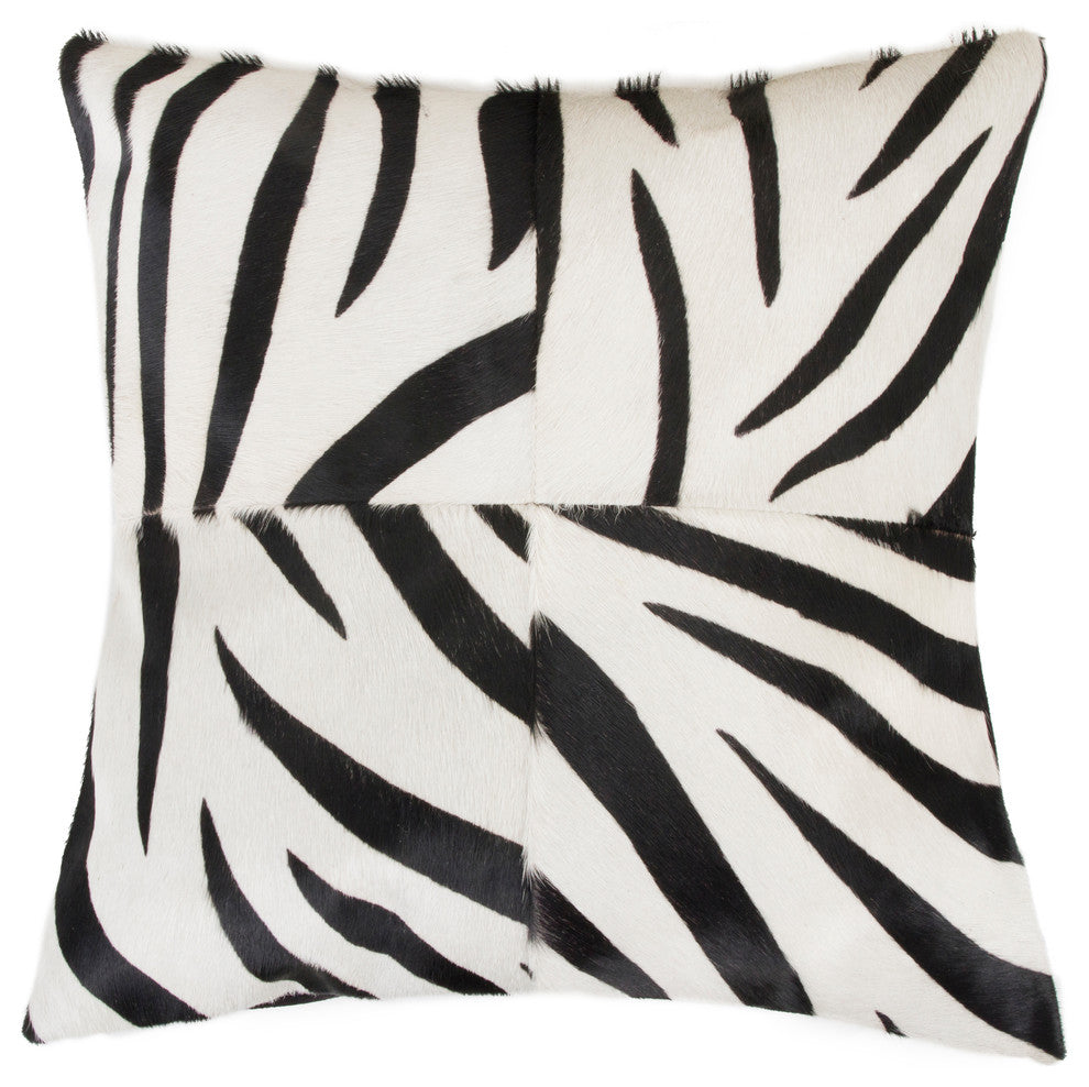 Natural Torino Quatro Large Pillow 18"x18", Zebra Black and White
