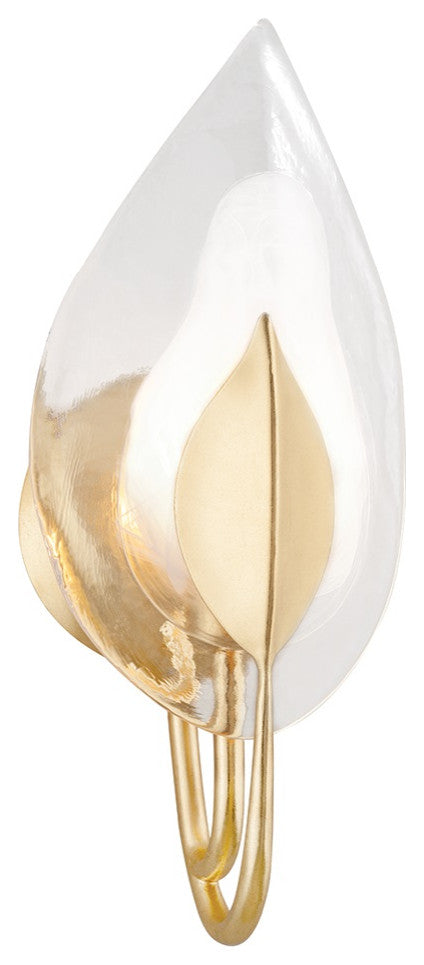 Blossom 1 Light Wall Sconce, Gold Leaf Finish, Clear Glass